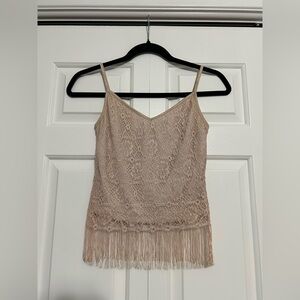 Vintage Late 90s XOXO Tan Lace Camisole with Fringe – Size Small